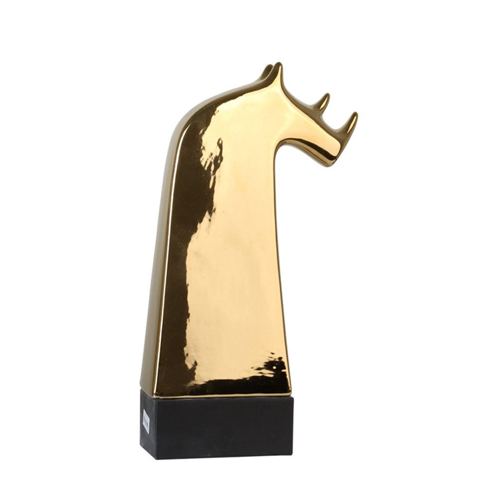 Gold Ceramic Tall Rhinoceros Sculpture - B FL-D427B