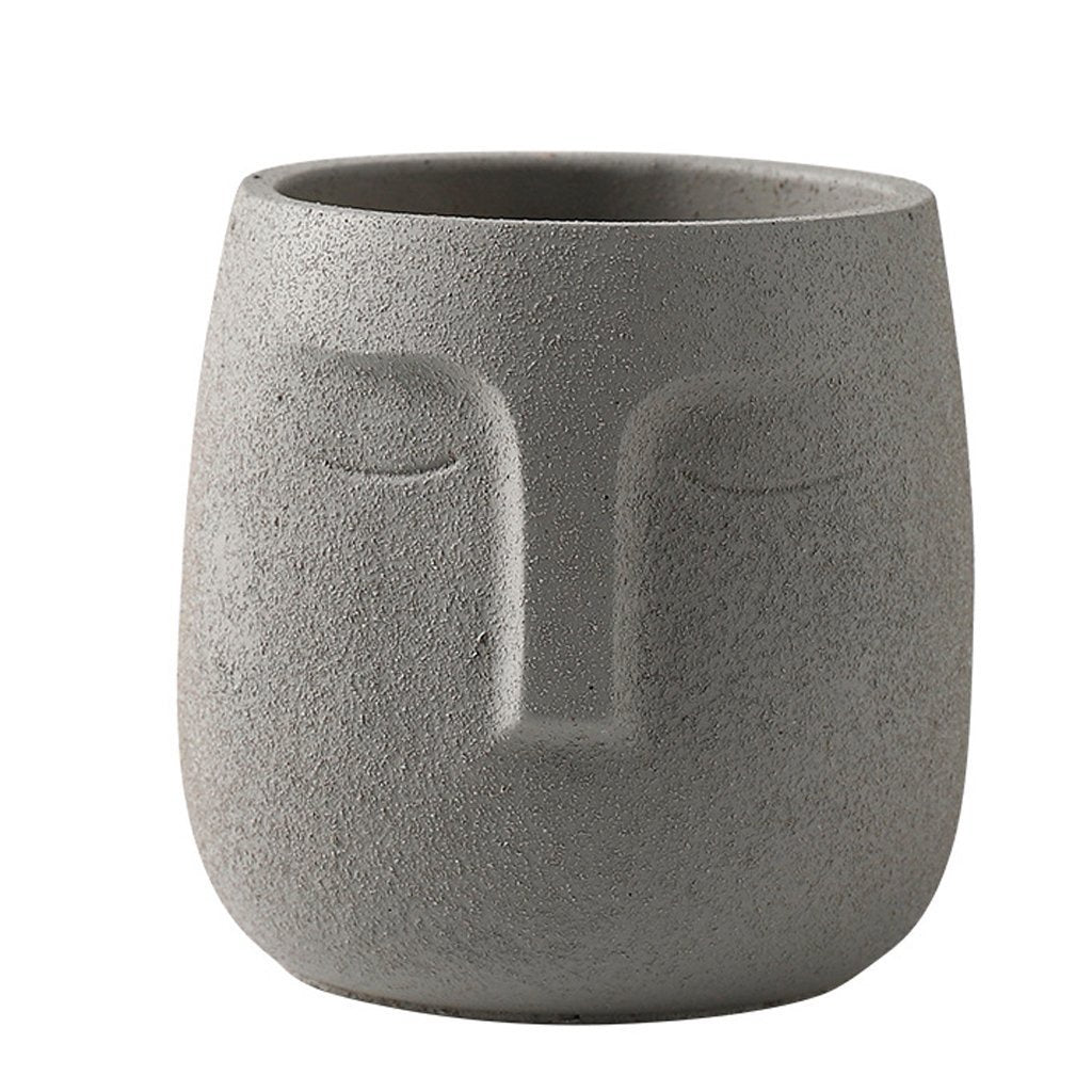 Abstract Face Cement Planter - Grey الغراس مزهرية