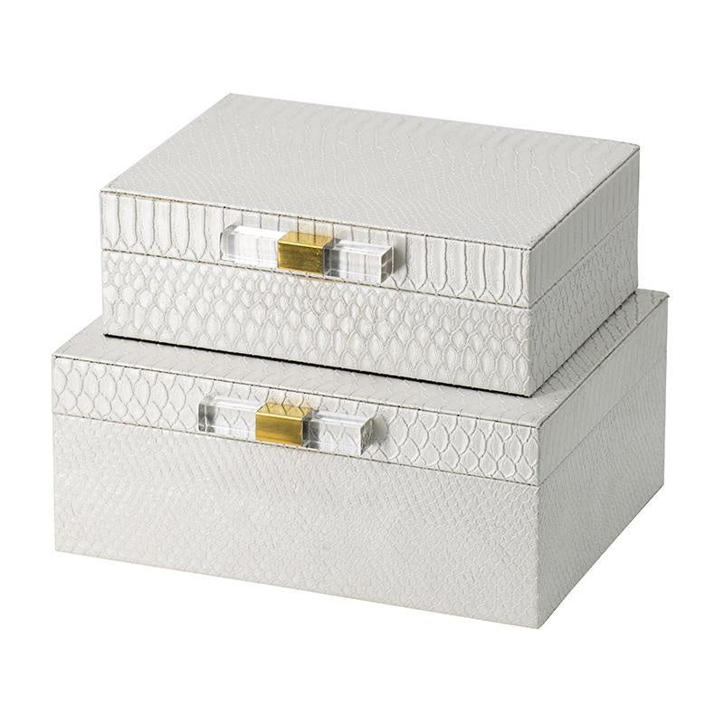 Set of 2 Ivory PU boxes with Acrylic & Gold Details 45491