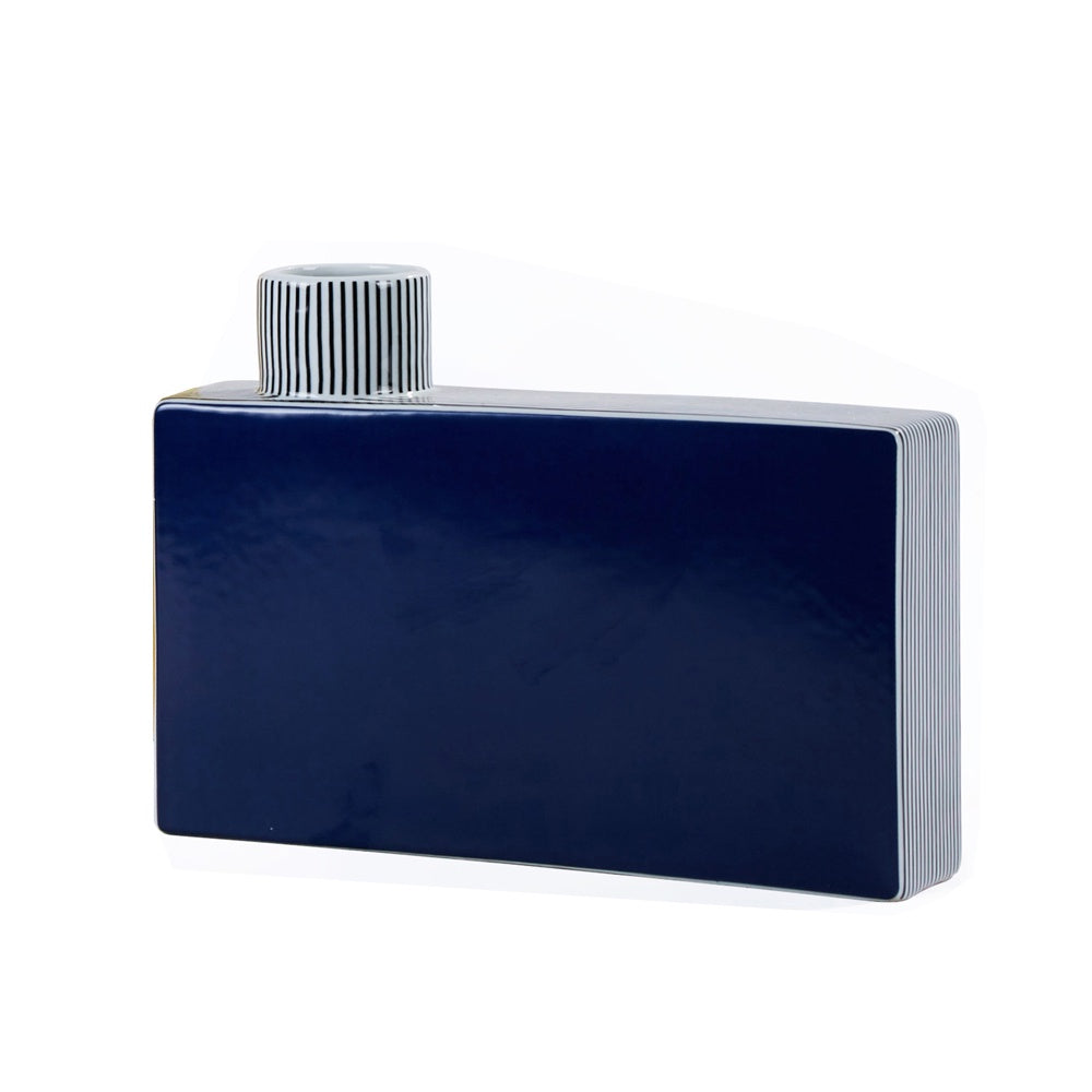 Blue & White Ceramic Vase with Striped Detail 606711