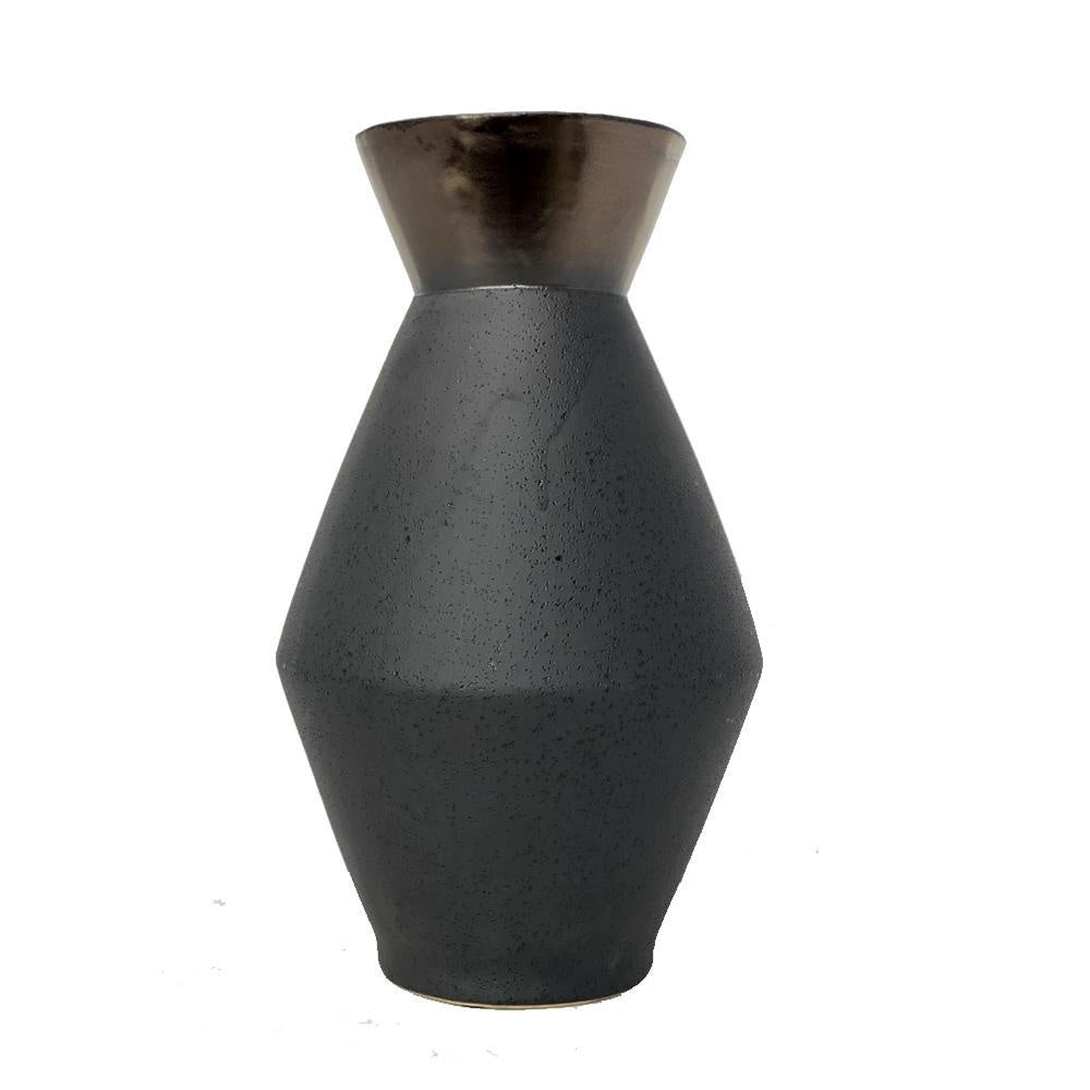 Black Ceramic Vase with Bronze Metal Glazing WS-301-B-2