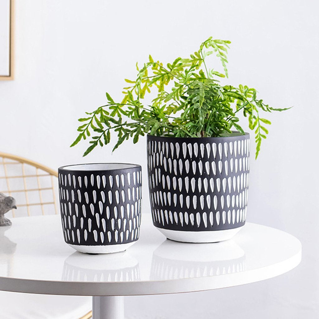 Set of 2 Black & White Concrete Planters ZD-022