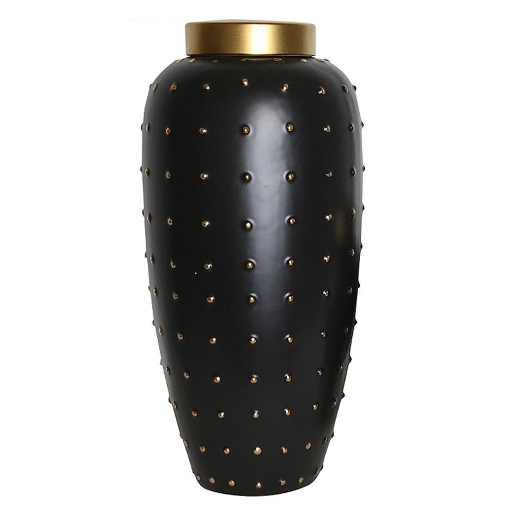 Black Ceramic Ginger Jar with Gold Dots - Large FA-D1978A