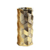 Gold Ceramic Cylindrical Vase with Cube Detail - Medium مزهرية
