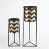 Set of 2 Black and Gold Metal Chevron Planters on Black Stands الغراس