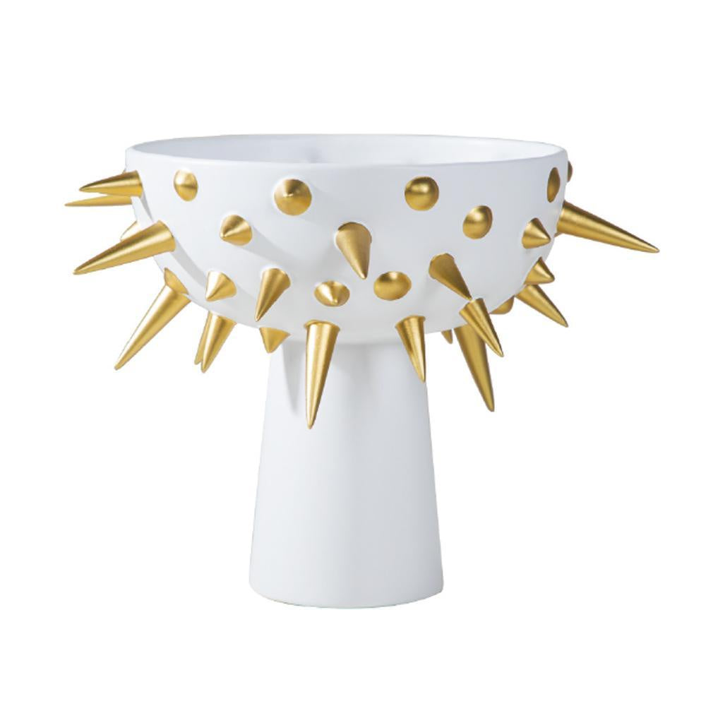 White & Gold Ceramic Bowl with Pedestal and Spikes RYJSY3675W
