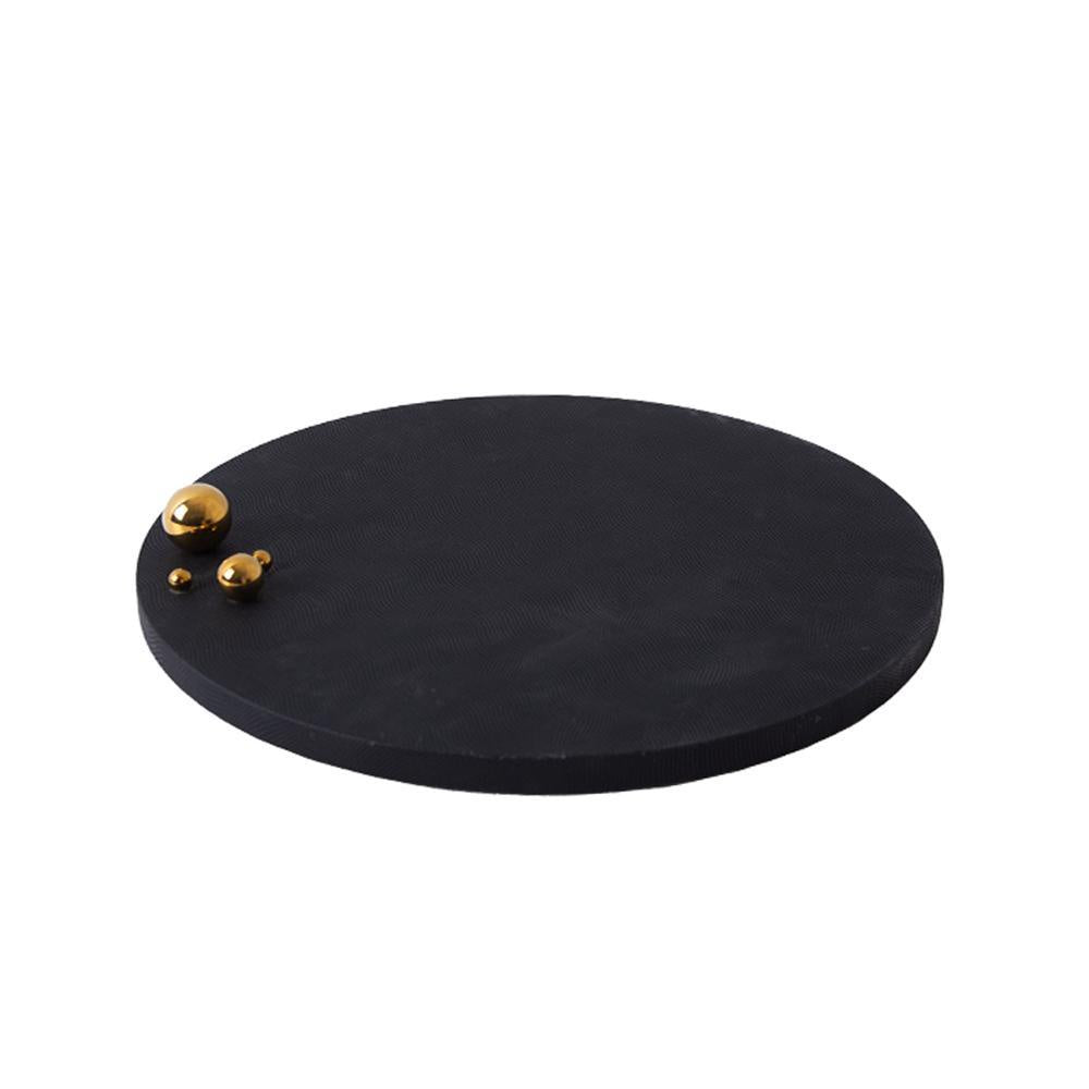 Black Round Leather Tray with Stainless Steel FB-PG2007A