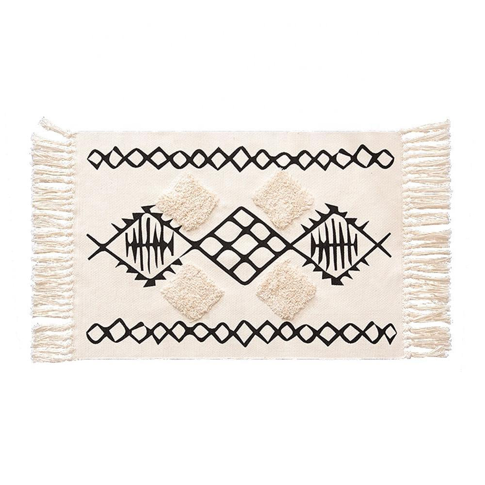 Black & White Boho Accent Rug السجاد