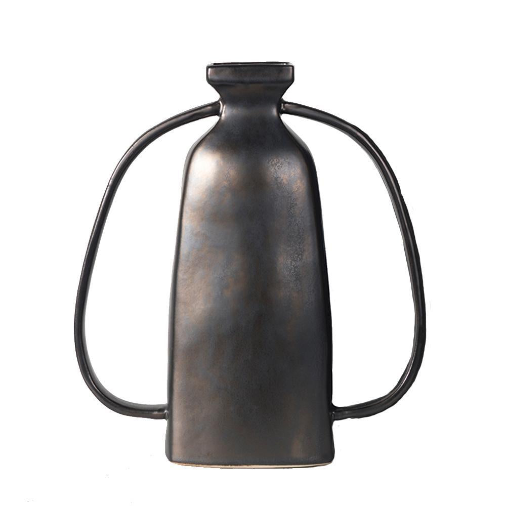 Matte Black Ceramic Vase with Handles HPYG3395B
