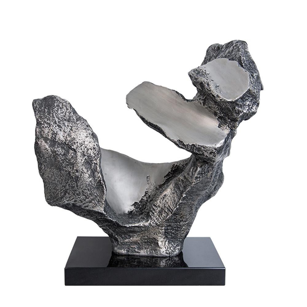Resin Abstract Sculpture with Marble Base - Silver FB-SZ2040A