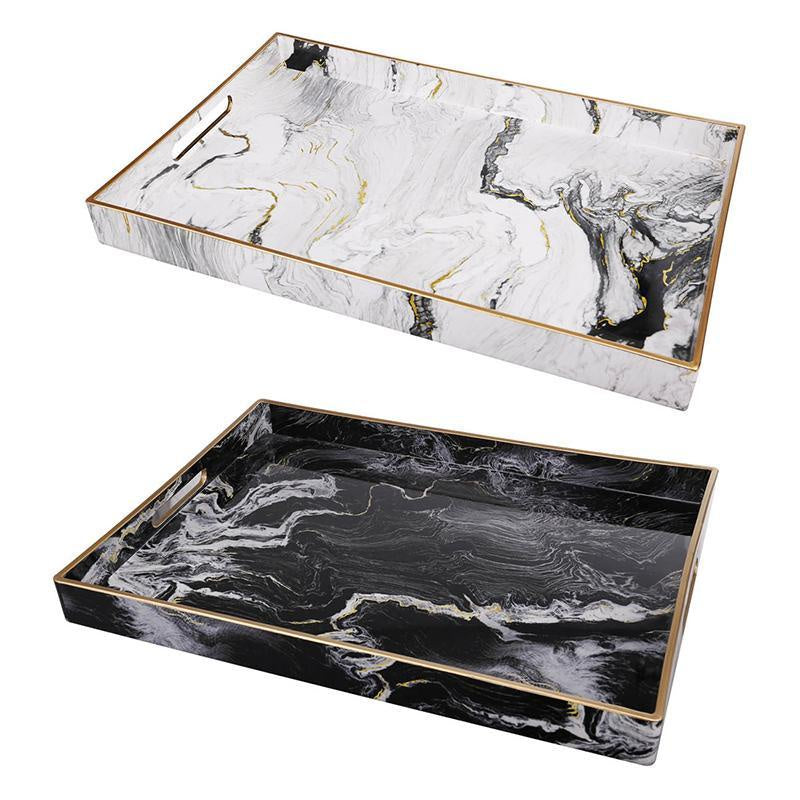 Set of 2 Marble Effect Resin Trays 43296