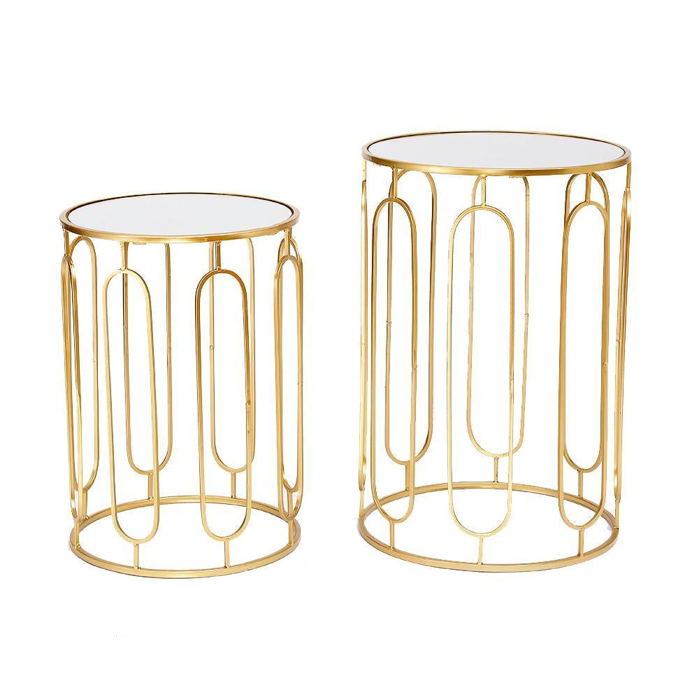 Set of 2 Gold Metal End Tables with Mirror Top 60532