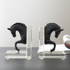 Set of 2 Black Horse Resin Bookends with Crystal Base D0028