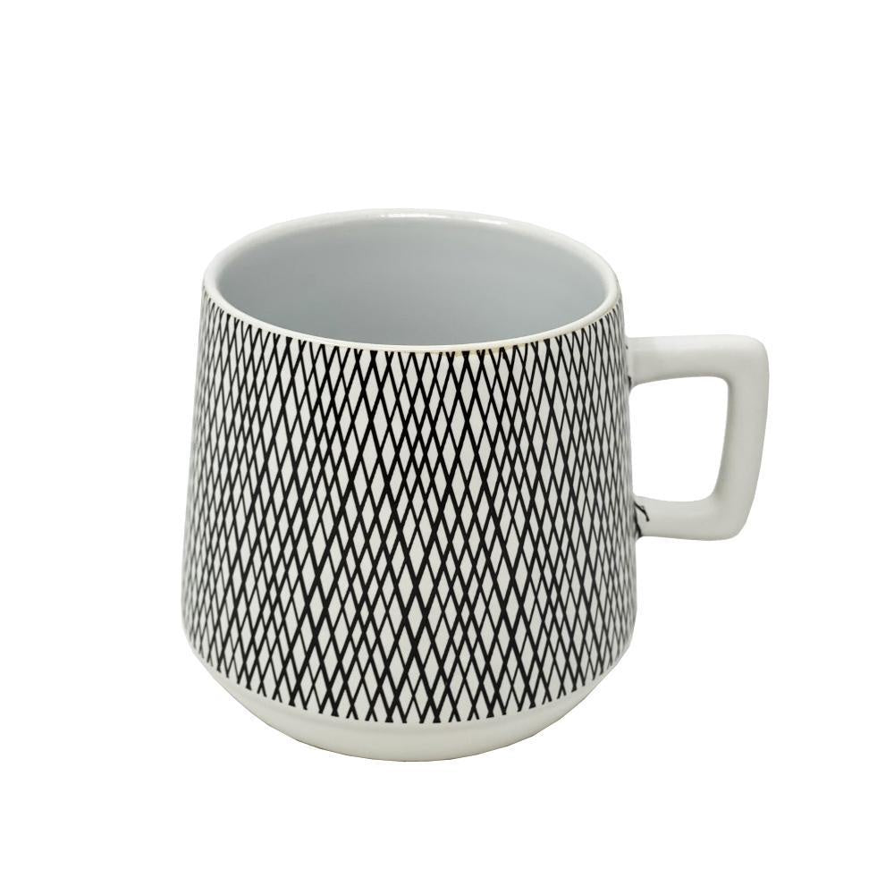 White Ceramic Mug with Black Criss-Cross Design RYHZ0265W