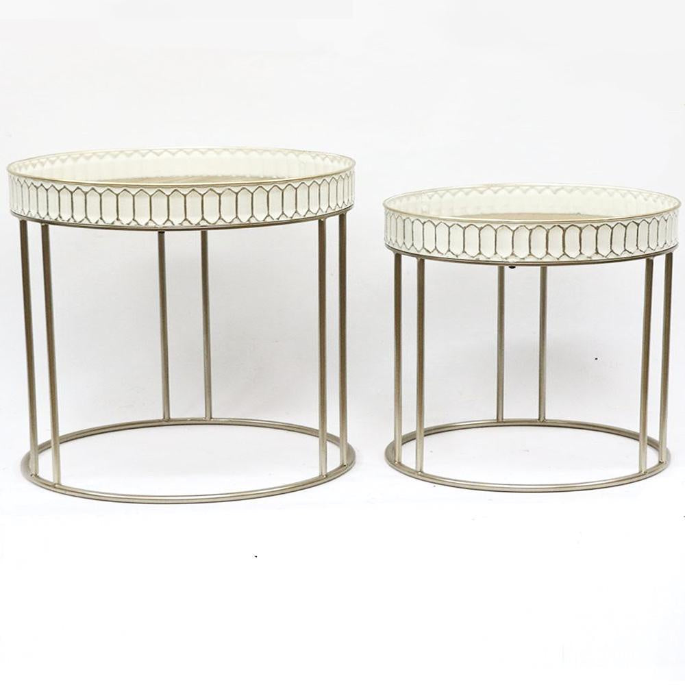 Set of 2 Metal End Tables with Wood Top أثاث المنزل