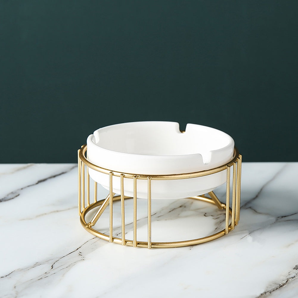 White Ceramic Ashtray with Gold Metal Stand SHDB1366049