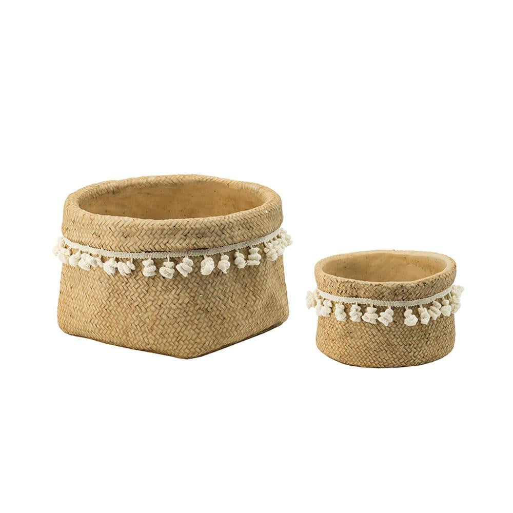 Set of 2 Concrete Planters with Pom Pom Detail D9032