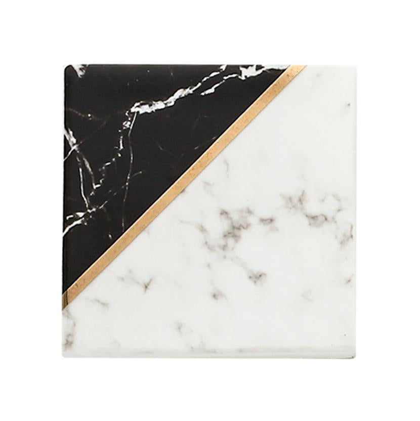 Black & White Ceramic Coastser with Gold Accent - Square