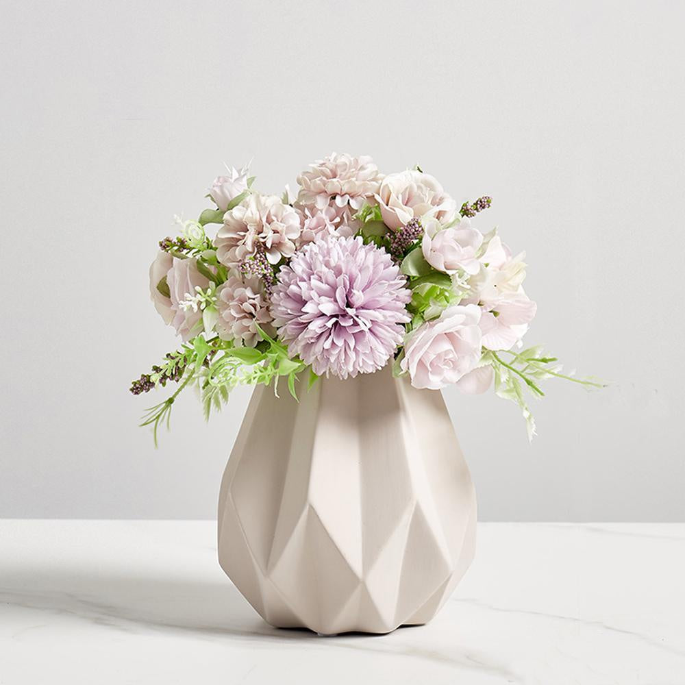 Faux Pastel Floral Arrangement in Ivory Ceramic Vase SHZHCE1167-F1
