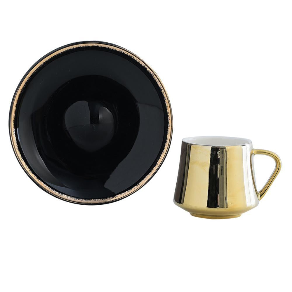 Set of 6 Black & Gold Espresso Cups & Saucers HCYC-15