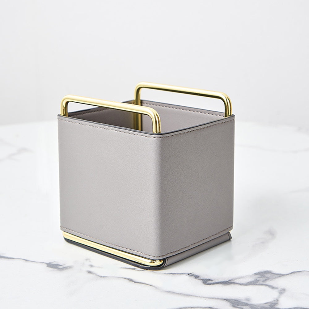 Grey & Gold Faux Leather Pen Holder SHDB8650010