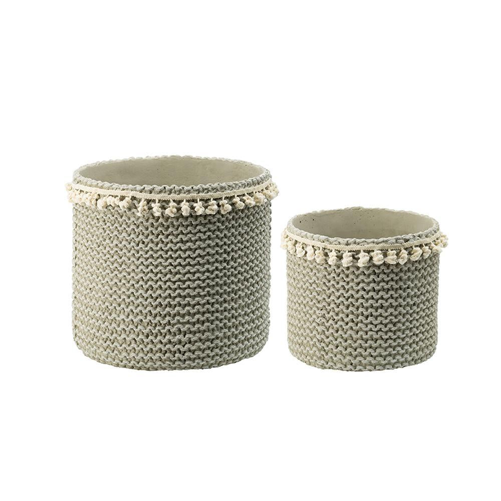 Set of 2 Concrete Planters with Pom Pom Detail D9058