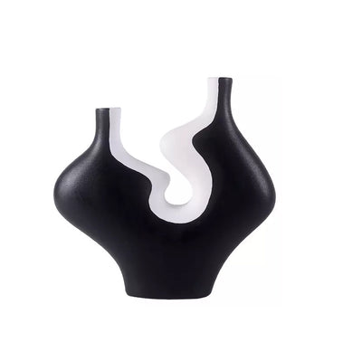 Black & White Abstract Ceramic Vase - Wide A652-255CH