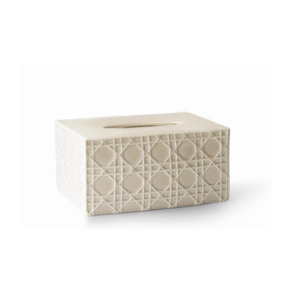Beige Ceramic Tissue Box Cover with Lattice Design BJ220466