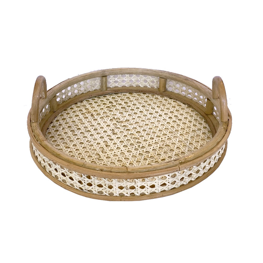 Round Natural Rattan Tray with Handles BM062