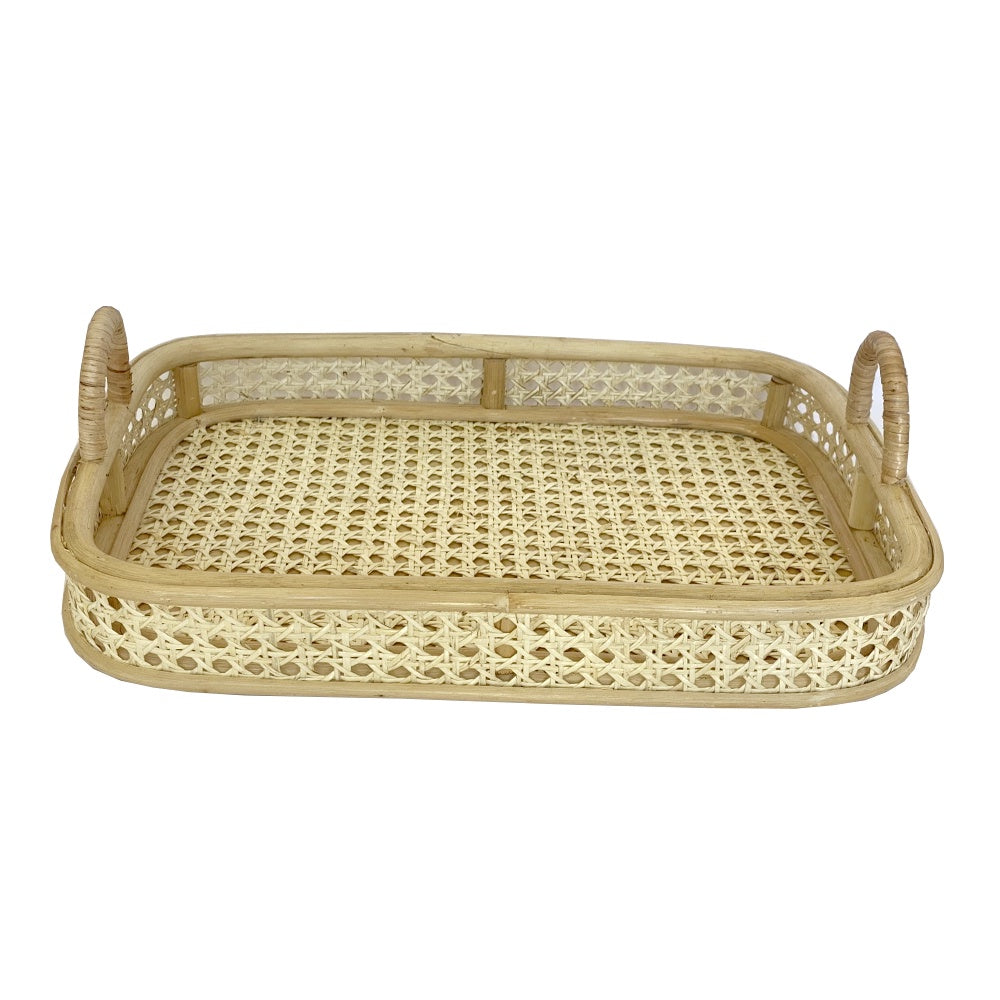 Rectangular Natural Rattan Tray with Handles BM063