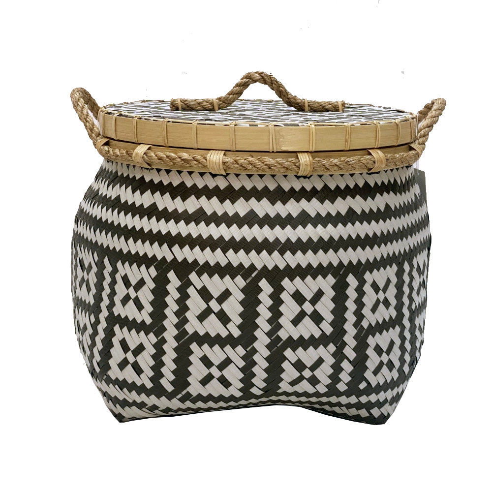 White & Taupe Patterned Belly Basket BTS014
