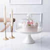 White Ceramic Cake Stand with Glass Cloche CB40808 المطبخ وتناول الطعام