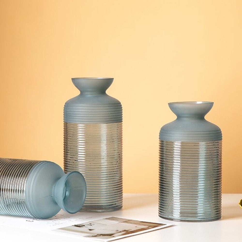 Grey Glass Ribbed Vase CH173