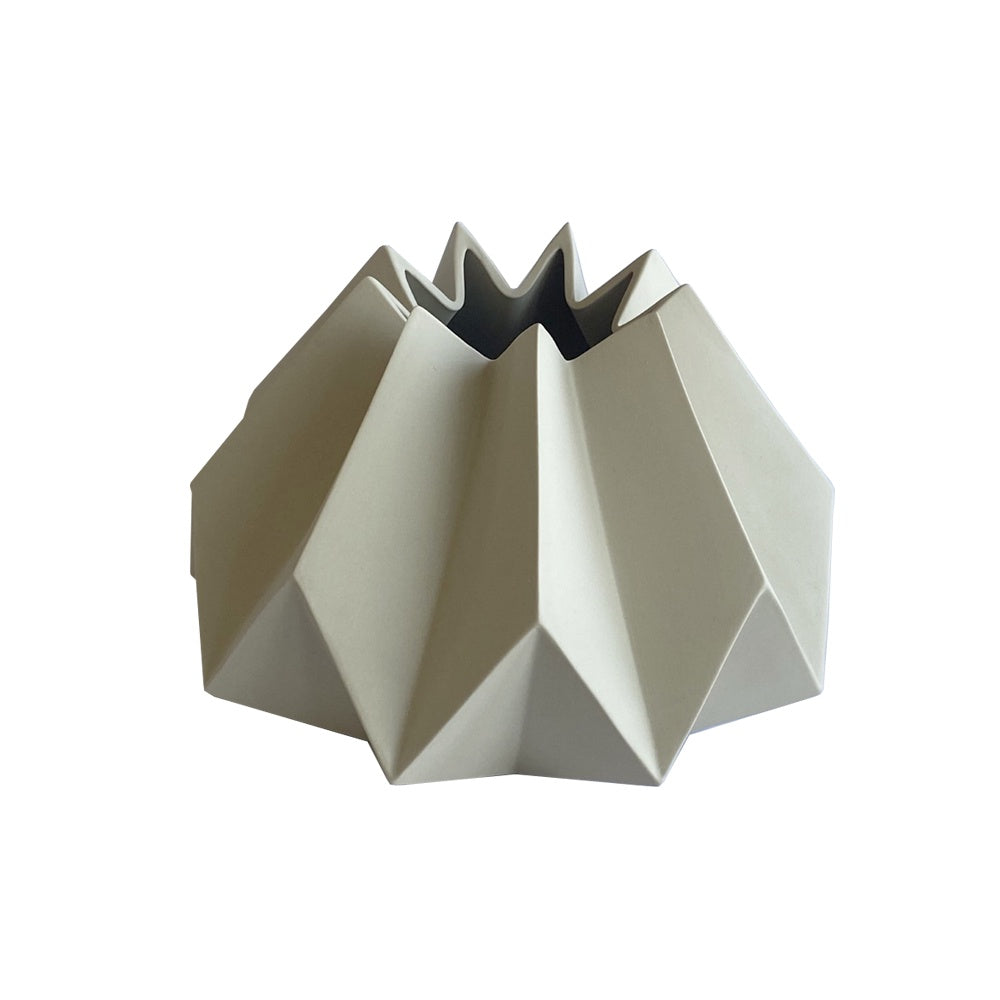 Beige Grey Ceramic Geometric Vase - Wide CY3927G