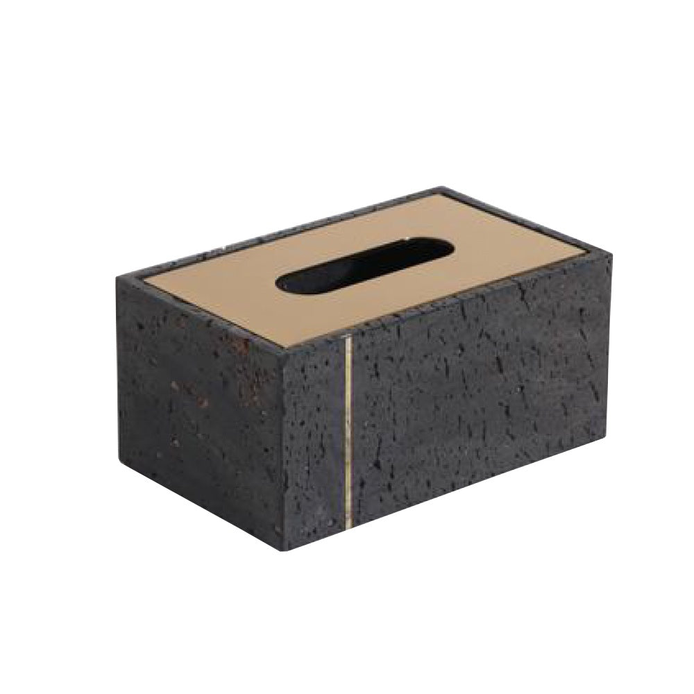 Black Stone Tissue Box with Brass Inlay D200854
