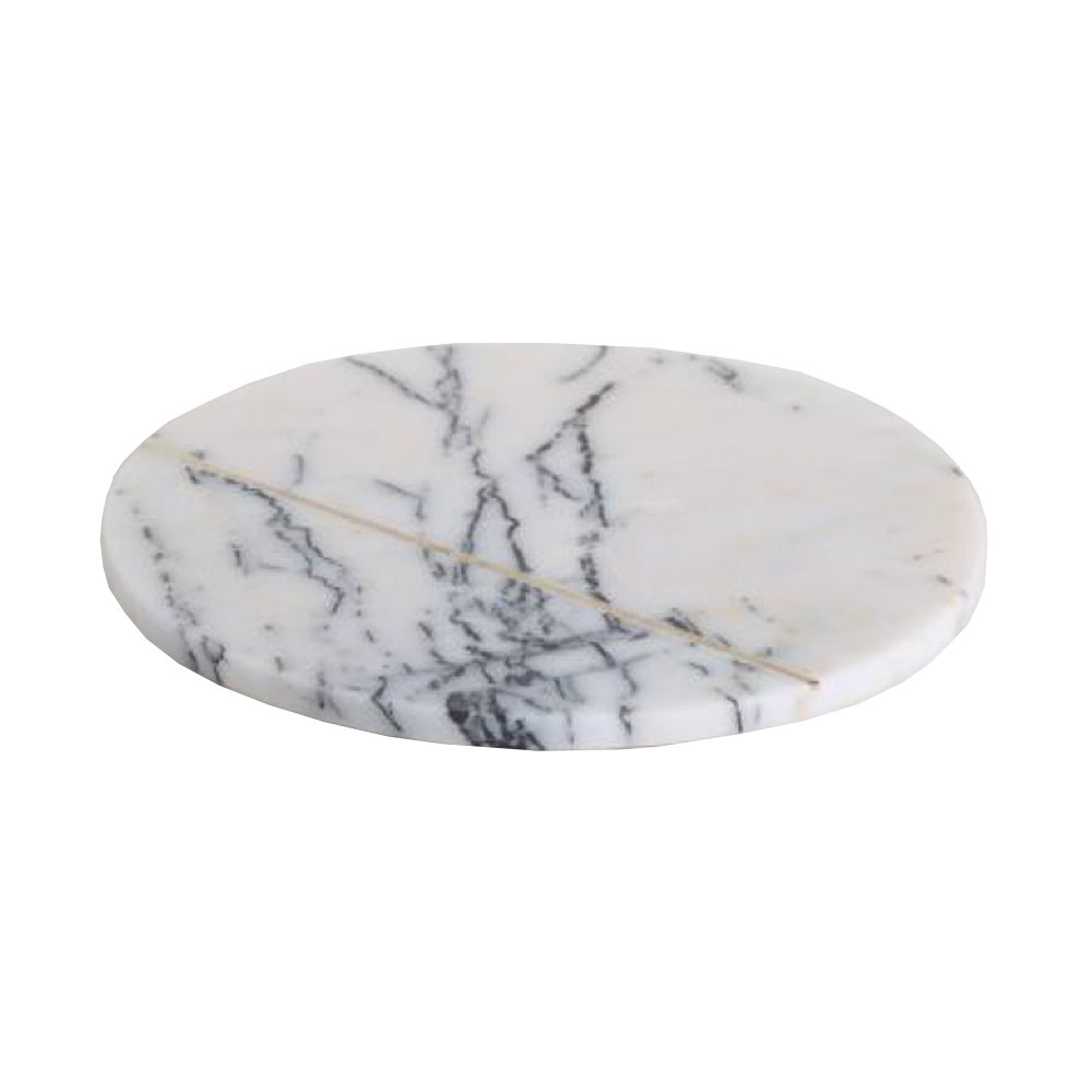 White Marble Round Tray with Brass Inlay DT200858