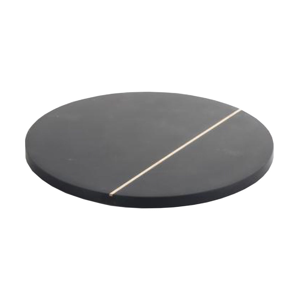 Black Stone Round Tray with Brass Inlay DT200861