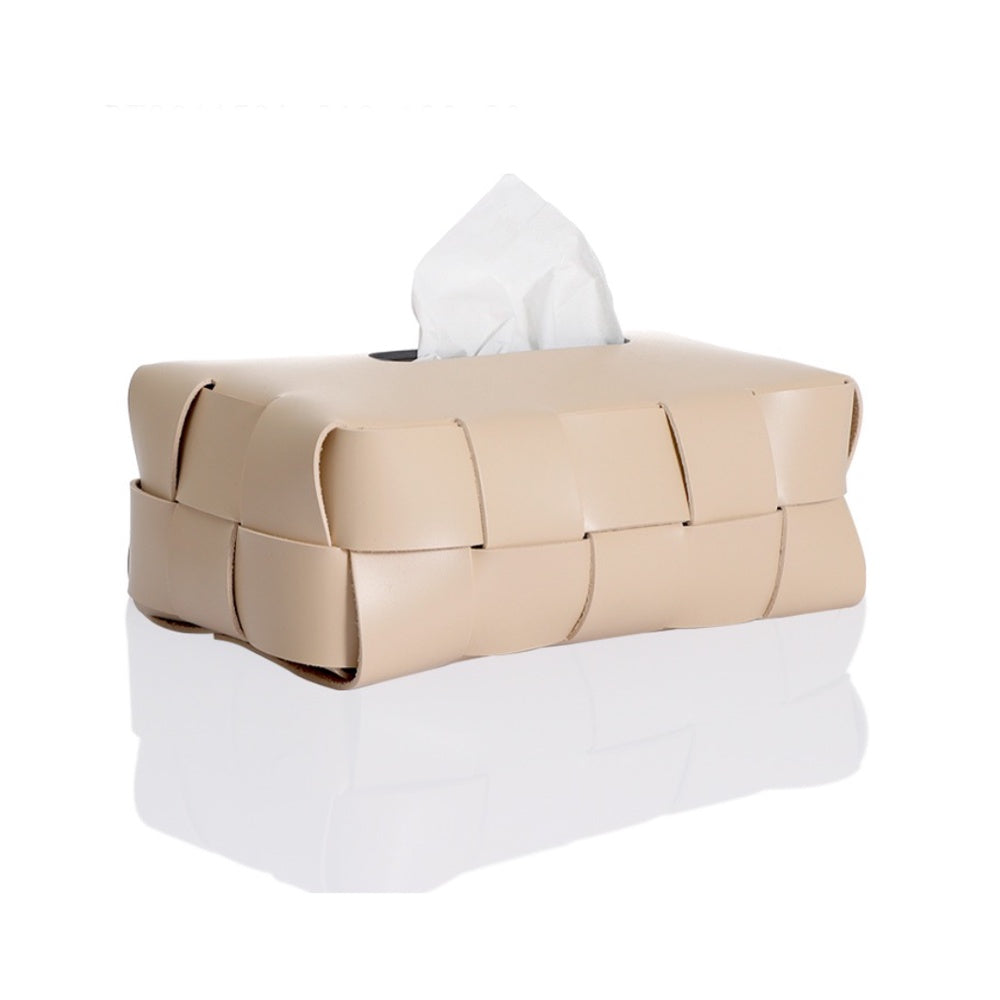 Beige Leather Woven Tissue Box Cover DW201159A