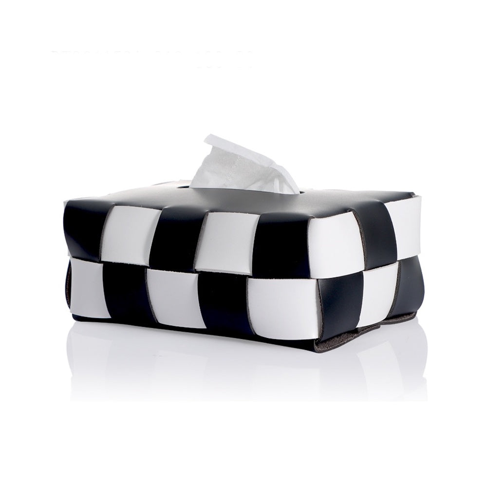 Black & White Leather Woven Tissue Box Cover DW201159B