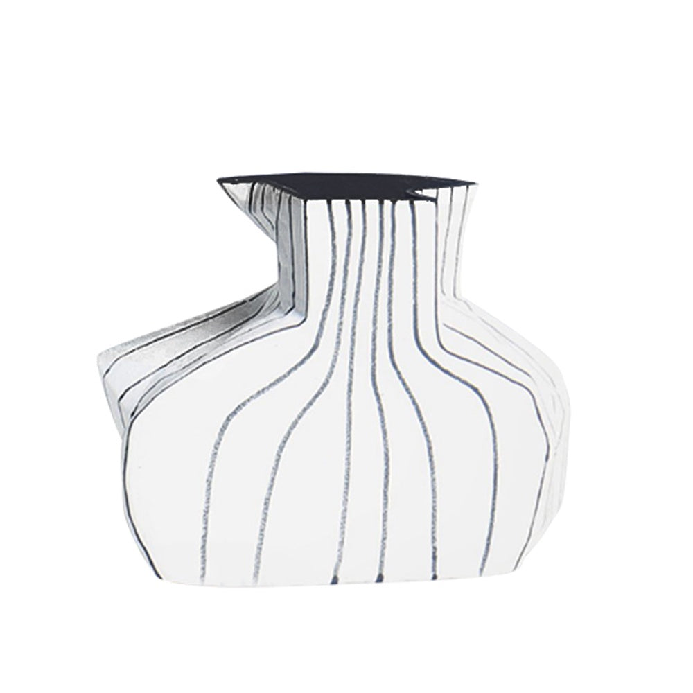 White Ceramic Vase with Linear Detail - B FA-D21110B