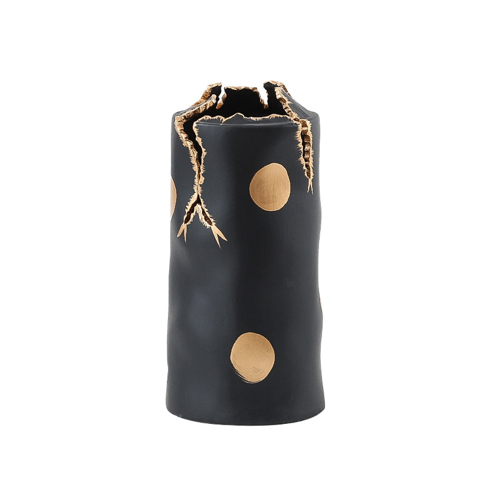Black & Gold Ceramic Vase with Crack Detail FA-D22062