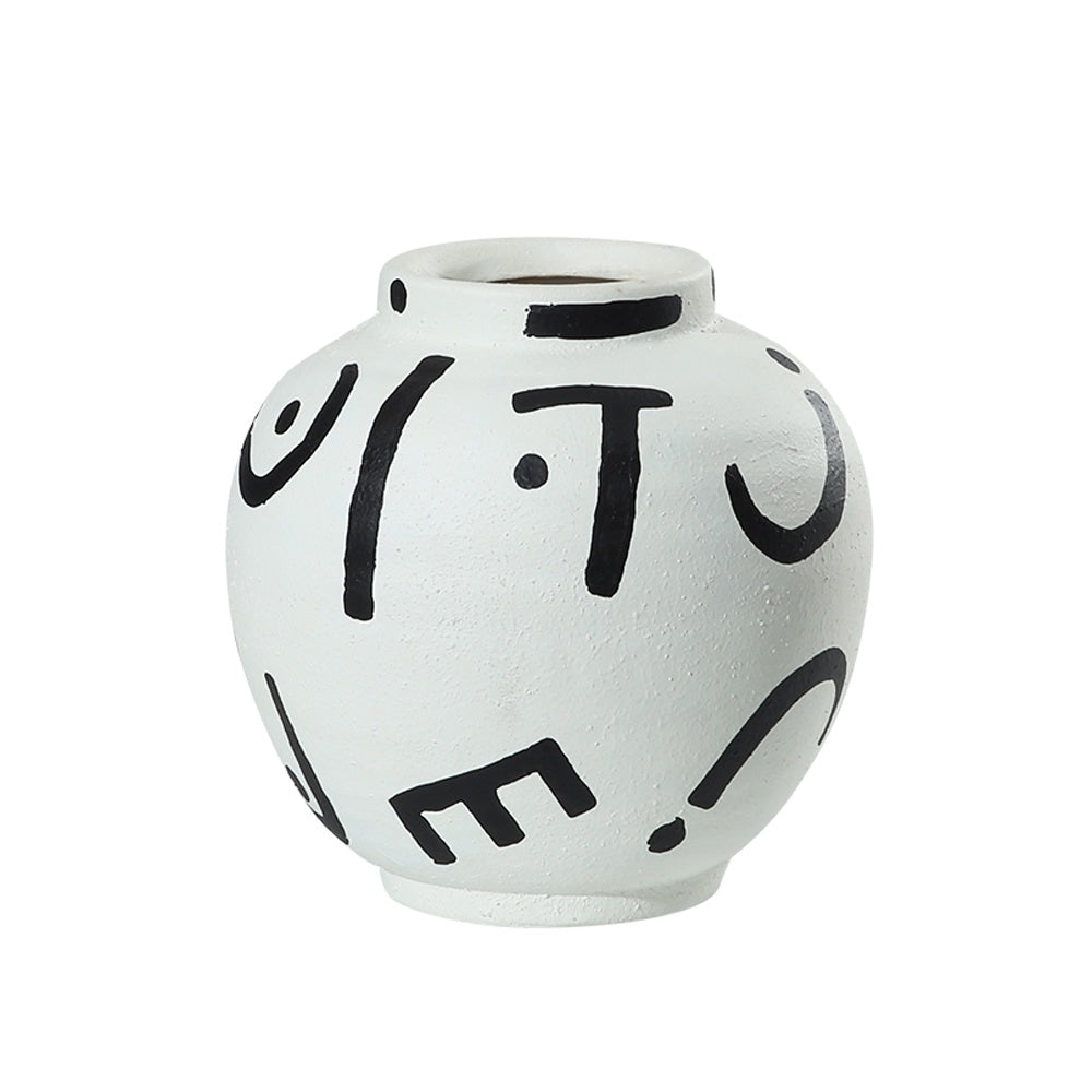 Black & White Ceramic Round Vase with Alphabet Detail FA-D22095