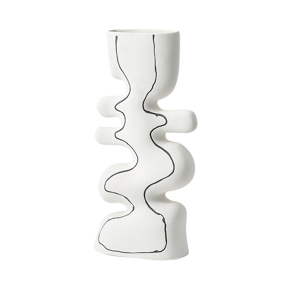 White Ceramic Vase with Black Handpainted Detail - B FA-D22097B