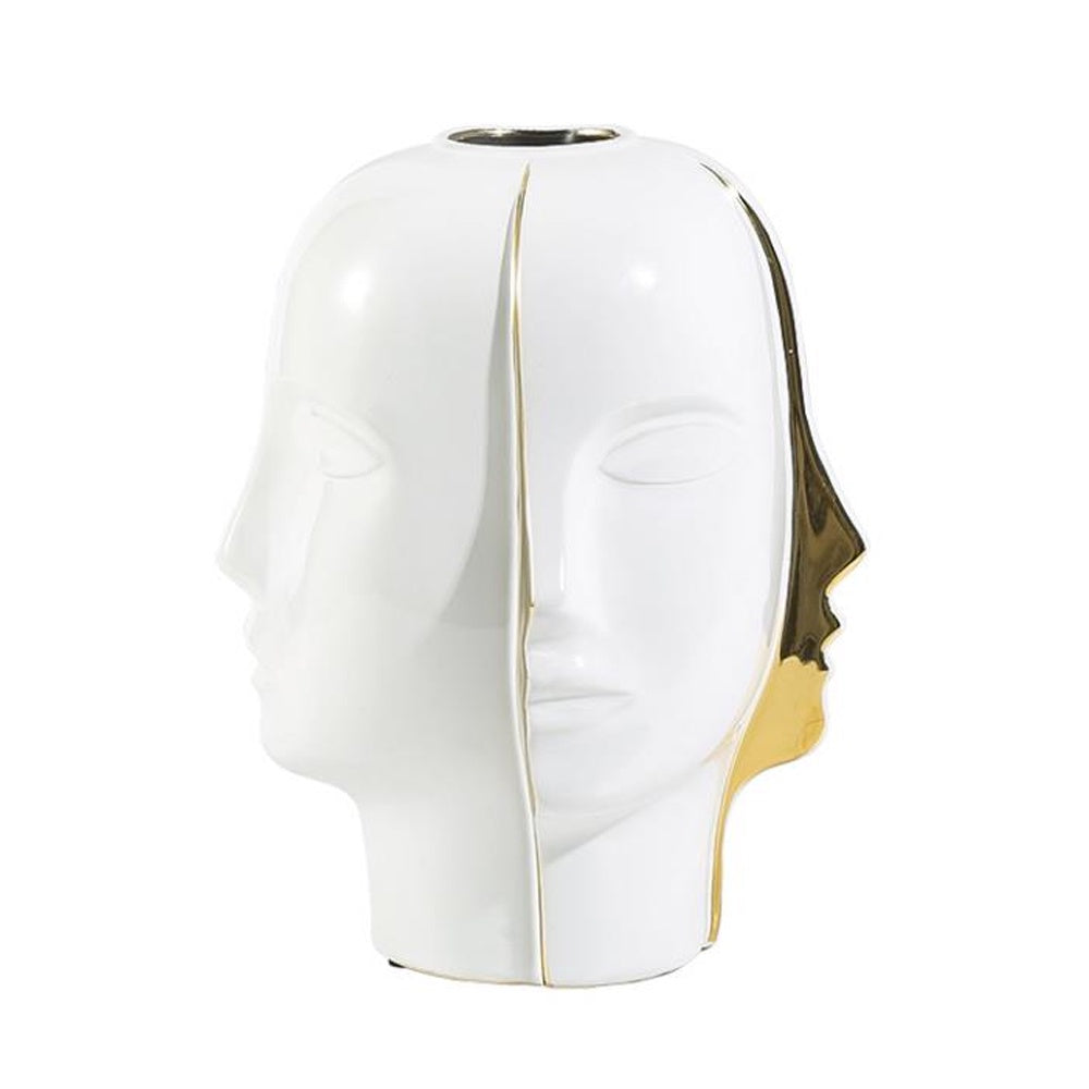 White & Gold Ceramic Vase with Face Detail FA-D22133
