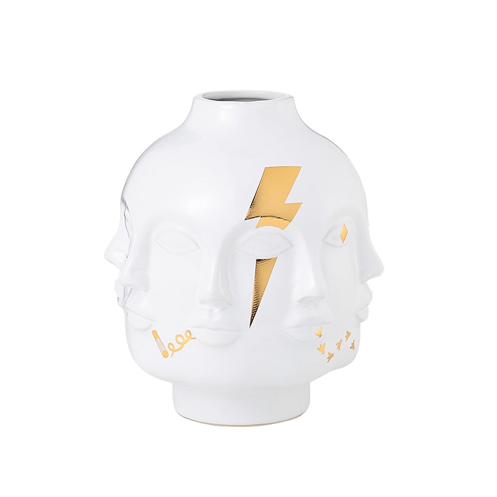 White & Gold Ceramic Vase with Face Detail FA-D22134