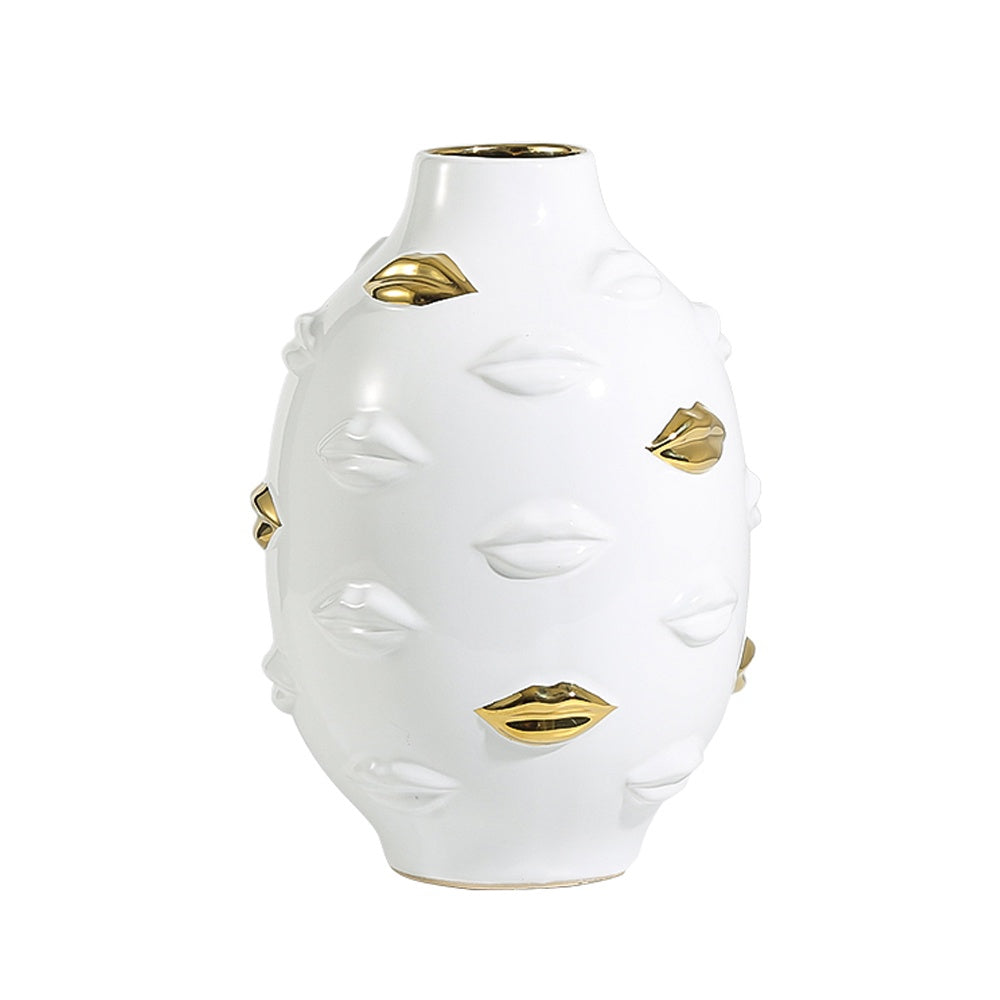 White & Gold Ceramic Vase with Mouth Detail FA-D22135