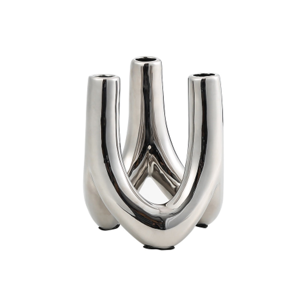 Curved Chrome Finish Ceramic Candleholder FA-D22151