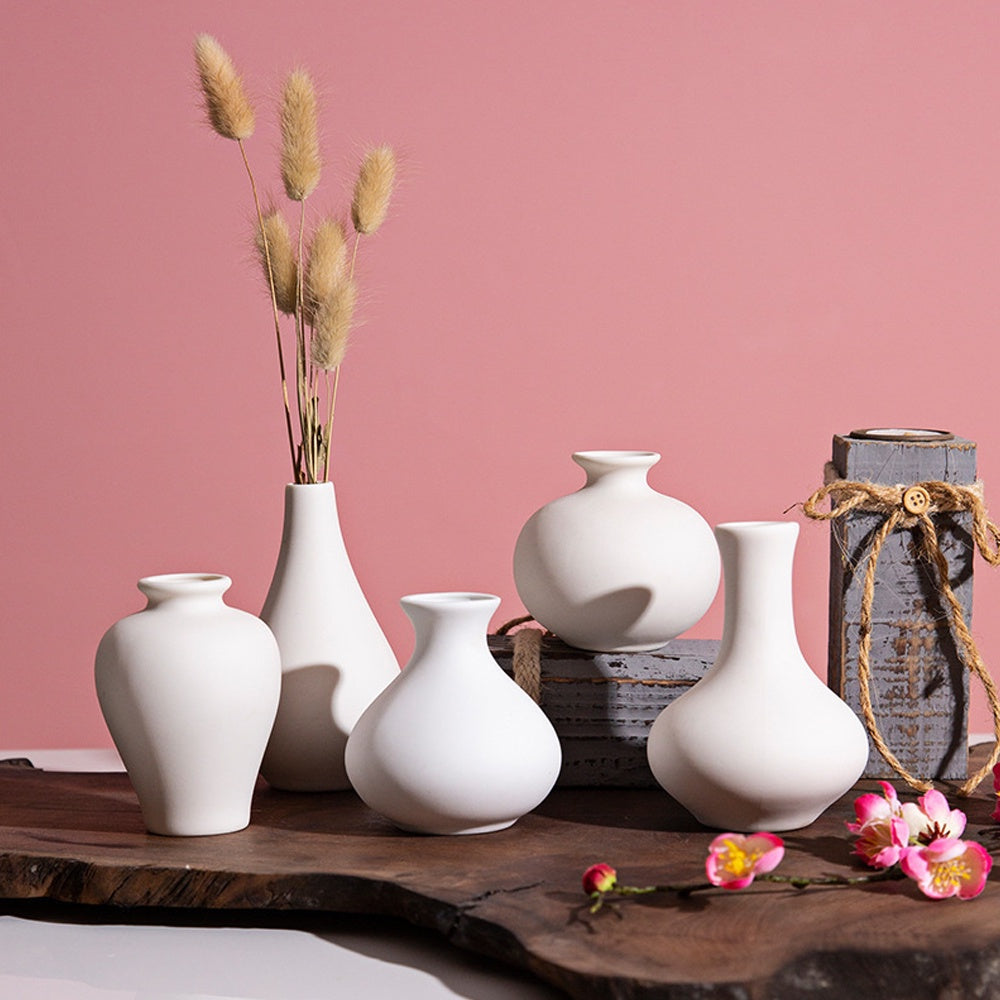 Set of 5 White Ceramic Bud Vases FB-092
