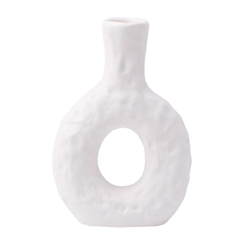 White Textured Ceramic 'O' Vase - Large FB-094-L