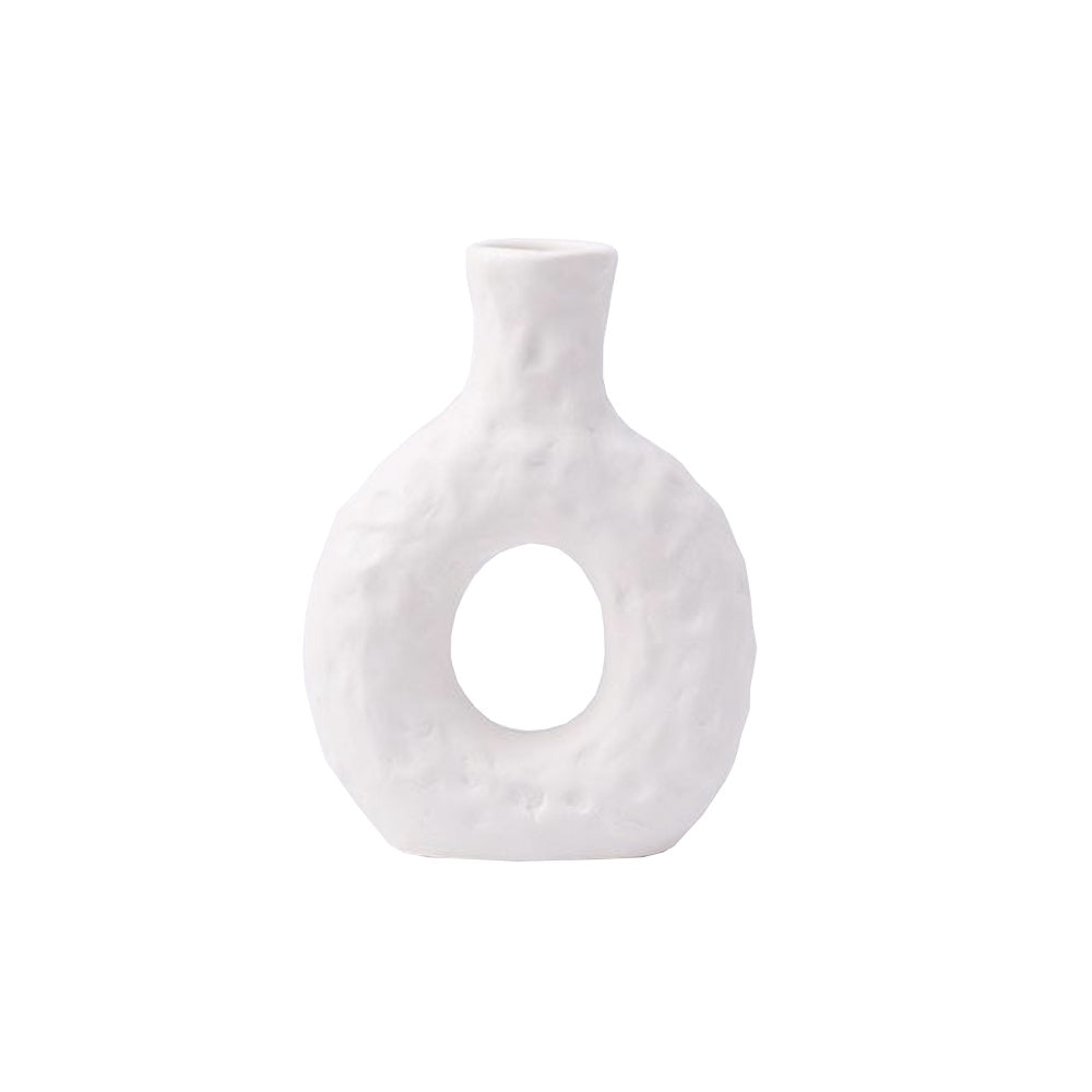 White Textured Ceramic 'O' Vase - Small FB-094-S